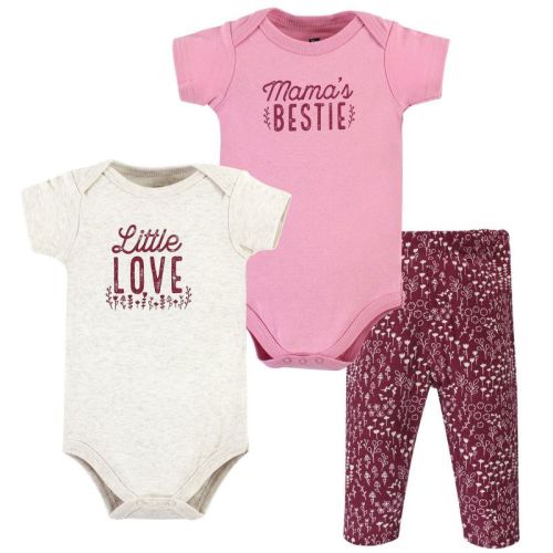 Hudson Baby Infant Girl Cotton Bodysuit And Pant Set, Little Love Flowers Short Sleeve, 12-18 Months