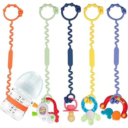 Toy Straps for Baby, Silicone Toy Straps for Stroller, Toy Safety Straps for Teether Toy, Pacifier, Sippy Cup Straps, Adjustable Toy Holder for Stroller, High Chair - BPA Free (A-multi-5pk)