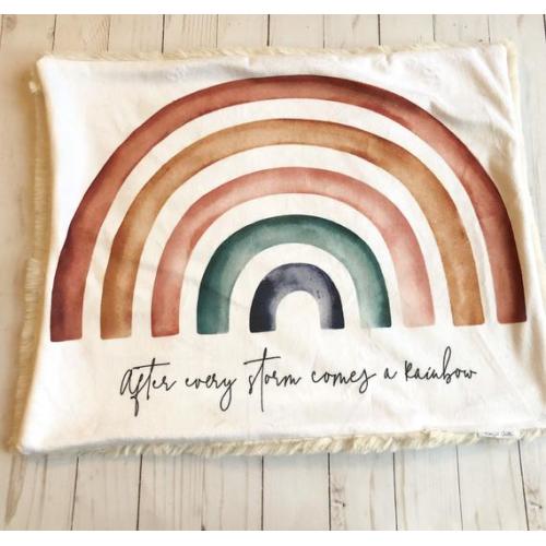 Rainbow Baby Blanket, "After Every Storm Comes a Rainbow", Minky Emerald Gender Neutral Blanket | Emerald back fabric