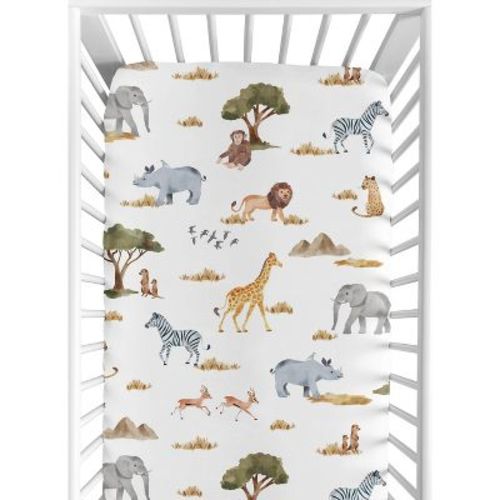 Sweet Jojo Designs Boy Girl Gender Neutral Unisex Baby Fitted Crib Sheet Jungle Animals Collection