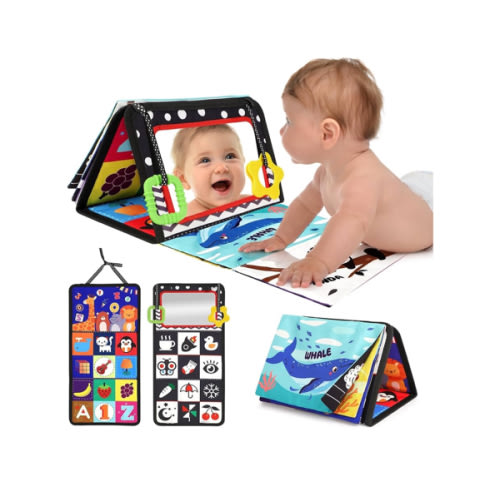 URMYWO Tummy Time Toys - Black and White High Contrast Baby Toy for Newborn - Baby Visual Stimulation Mirror - Montessori Crinkle Toy for Infant 0-3-6-12 Months - Boy Girl Shower Valentines Day Gifts