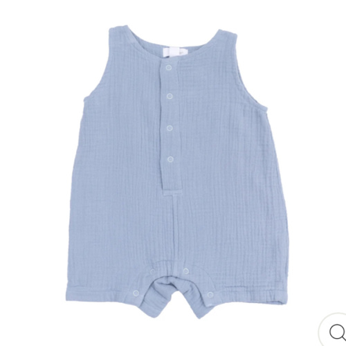 Sleeveless Shortie Romper - Solid Muslin Dusty Blue – Angel Dear