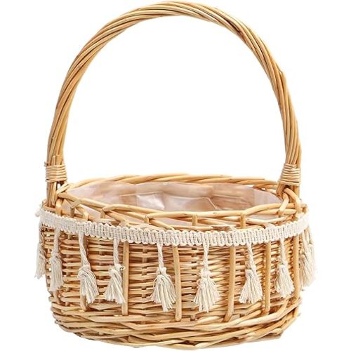 Rattan Woven Flower Girl Basket for Wedding: Woven Storage Basket with Handles wicker easter basket Wedding Flower Girl Baskets Rustic Decorative Flower Basket Wicker Laundry Basket, 6.29x6.29x8.65 in