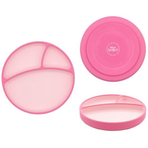 WeeSprout Silicone Suction Plate - Two-Tone Baby Plate with Suction Cup - Sectioned Divided Dish for Kids, Infants, Toddlers