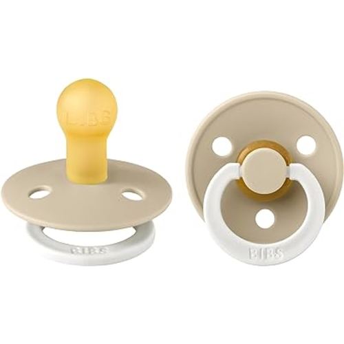 BIBS Pacifiers | Natural Rubber Baby Pacifier | Set of 2 BPA-Free Soothers | Made in Denmark | Vanilla Night | Size 0-6 Months