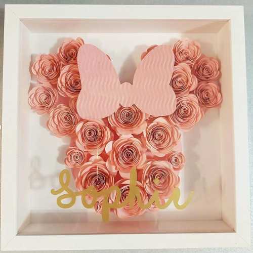 Personalized 3D Paper Flower Shadow Box | Custom Name Wall Art | Minnie Mouse Inspired Nursery Decor | Handmade Gift for Girls