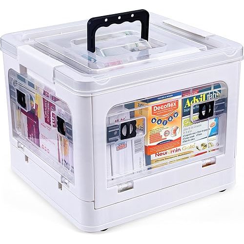 18QT Medicine Storage Box with Handles, Large Capacity First Aid Box, Clear Medical Supply Organizer with Removable Tray, Multipurpose Plastic Medicine Chest with Wheels