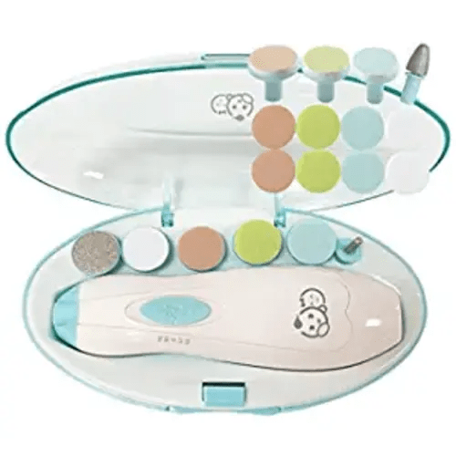 Baby Nail Clippers 20 in 1 by Royal Angels | Safe Electric Baby Nail Trimmer, Baby Nail File Kit, Additional Replacement Heads, Newborn Toddler Toes and Fingernails, Trim and Polish (WhiteBlue)