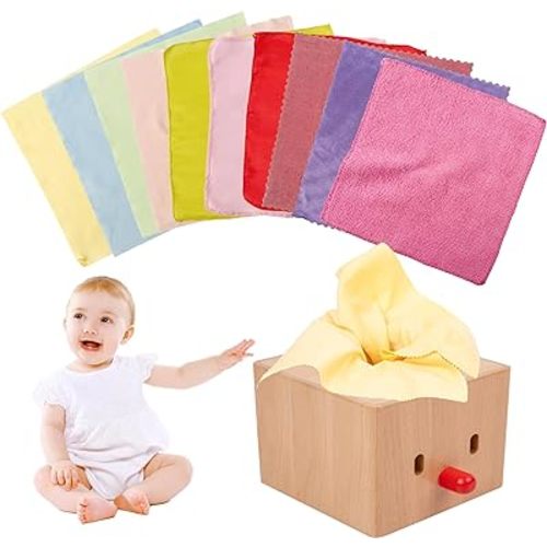 Adena Montessori Baby Full Wood Tissue Box Infant Toys for 6-12 Months Baby