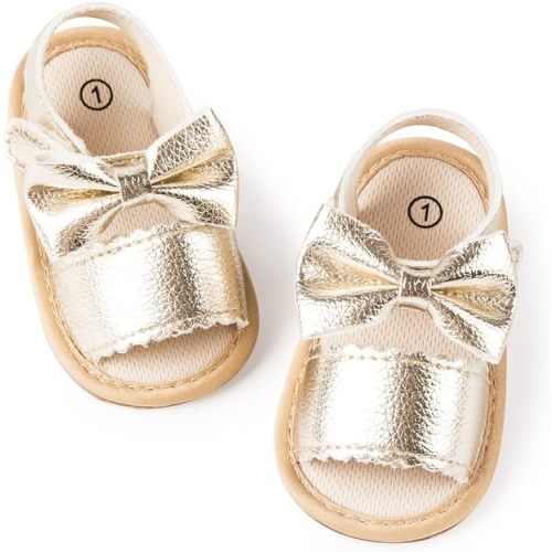 Babelvit Infant Baby Girl Boy Sandals Comfort Premium Summer Outdoor Casual Beach Shoes with Flower Bowknot Anti Slip Rubber Sole Newborn Toddler Prewalker First Walking Shoes