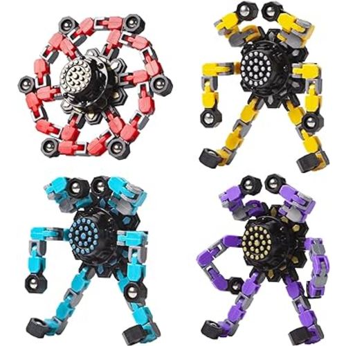 Transformable Fidget Spinners 4 Pcs for Kids and Adults Stress Relief Sensory Toys for Boys and Girls Fingertip Gyros for ADHD Autism for Kids Gifts (Fidget Toy 4pc)