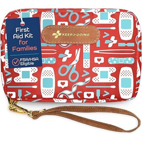 KeepGoing Travel First Aid Kit for Kids – 130 Pc. for Car, Home, Purse, Diaper Bag & Backpack with Latex-Free Bandages - Mini First Aid Kit Travel Size TSA-Approved