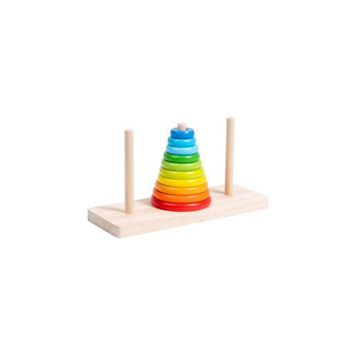 EduLand Montessori Practical Life/Sensorial/Math Wooden Towers of Hanoi (10 Rings) Rainbow Stacking Rings Blocks Toy with 3 Wooden Column Sticks for Kids 3 Years and Up Gift