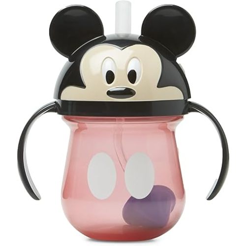 The First Years Disney Mickey Mouse Weighted Straw Cup - Spill Proof Toddler Cups with Flip Top Cover and Silicone Straw - Dishwasher Safe - 7 Oz - 6 Months and Up