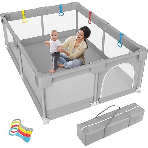 Hummingbird High-Large 71"x59" Playpen for Babies and Toddlers - Soft Breathable Mesh, Zipper Gate, Indoor & Outdoor Activity Center