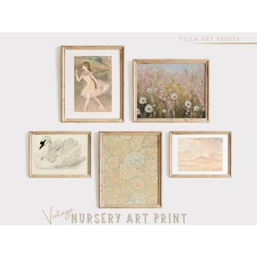 Girl Nursery Wall Art Vintage Ballet Nursery Print Set Pastel Pink Nursery Wildflower Wall Art Printable Nursery Print DIGITAL DOWNLOAD