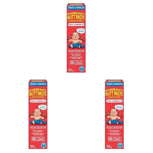 Boudreaux's Butt Paste Maximum Strength Diaper Rash Cream, Ointment for Baby, 4 oz Tube (Pack of 3)