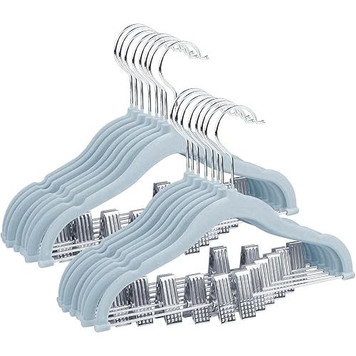 11.8'' Baby Velvet Hangers with Clips (16 Pack, Blue)