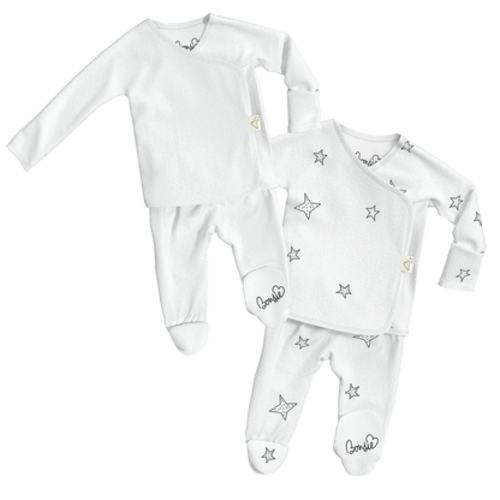 Skin to Skin Baby Bundle Footie - Milk + Stars Twin Pack – Bonsie Skin to Skin Babywear