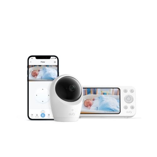 eufy Security Baby Monitor E20 with 2K HD Camera, 5'' 720p Display, Hybrid Wi-Fi & No Wi-Fi Connection, Pan-Tilt, 4X Zoom, Portable Camera with Built-in Battery, 24/7 Recording in App, ANR