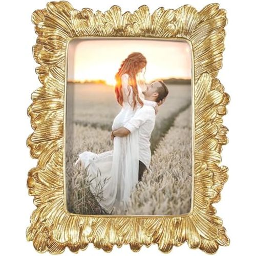 4x6 Picture Frames Gold Vintage Photo Frame for Table Top Display and Wall Hanging Home Decor