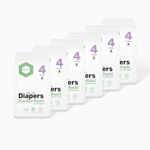 PARASOL Clear+Dry Disposable Diapers | RashShield Protection, Leakproof Design, Hypoallergenic | Size 4, (20-32 lbs) 48 Count