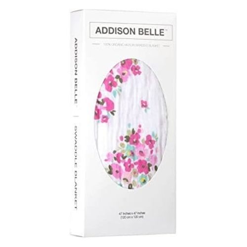 ADDISON BELLE – Swaddle Blanket – 100% Muslin Cotton Newborn Swaddle for Baby Boy/Girl – Soft Lightweight Baby Wrap + Receiving Blanket – Unisex – 47” x 47” (Flower)