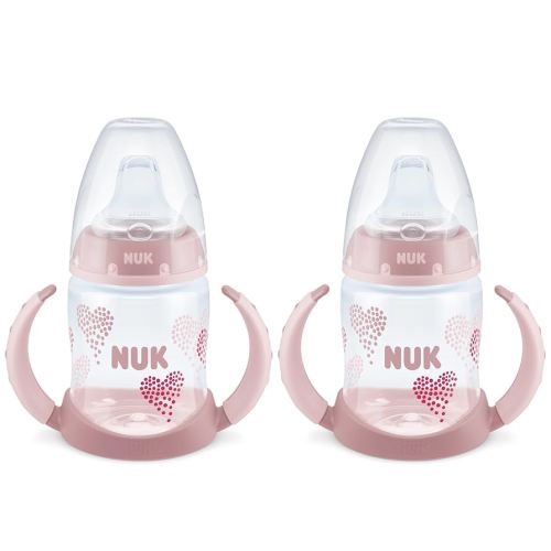 NUK Learner Cup, 5 Oz, Pack of 2, Pink Hearts, Soft Spout, Easy-Grip Handles, BPA Free, Spill Proof, Transition Sippy Cup