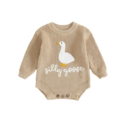 Newborn Baby Boy Girl Sweater Romper Silly Goose Embroidery Knit Onesie Knitted Bodysuit Warm Fall Winter Clothes