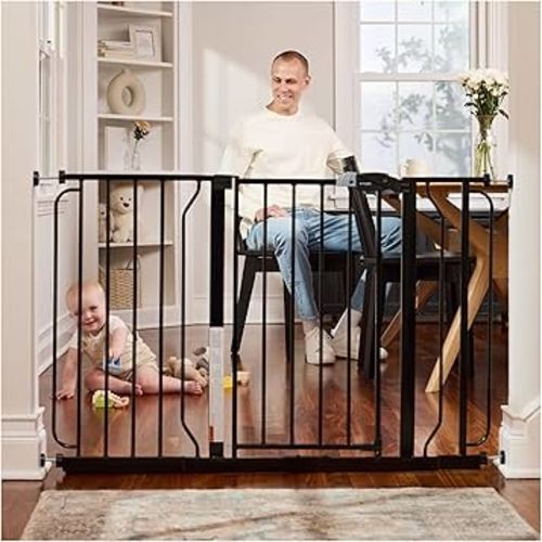 Regalo Easy Step 49-Inch Extra Wide Baby Gate, Includes 4 & 12 Inch Extension, 4 Pack of Pressure Mount and Wall Mount Kit, Black