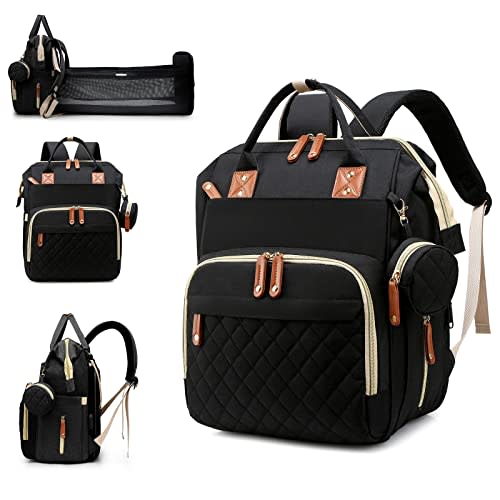 Diaper Bag with Changing Station, Waterproof 3 in 1 Baby Diaper Backpack with Foldable Changing Pad, Large Travel Back Pack for Baby Girl Boy, Baby essentials, Black