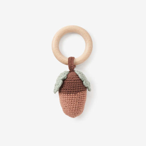 Acorn Knit Wooden Baby Rattle – Elegant Baby