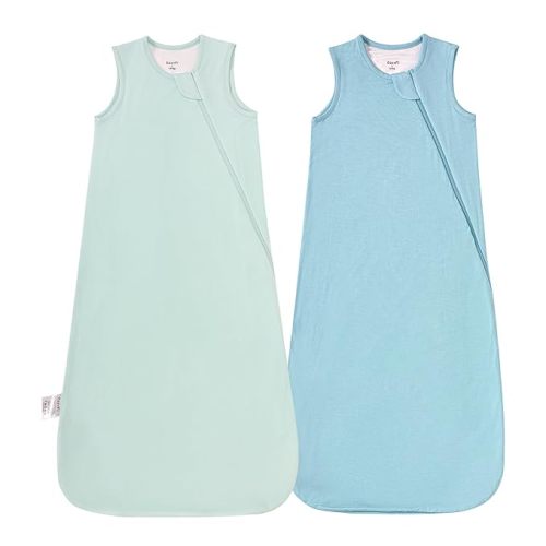 Supersoft Rayon Made from Bamboo Sleep Sack 6-12 Months 1.0 Tog Toddler Sleep Sack Baby Wearable Blanket with 2-Way Zipper Unisex Sleeping Bag for Babies All-year-around (2 Pack) Green & Blue