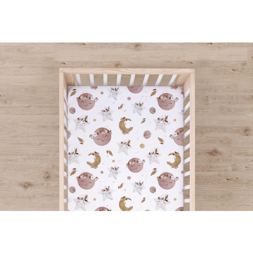 Boho Moon Crib Sheet, Star Fitted Crib Sheet, Boho Nursery Bedding, Mini Crib Sheet, Moon and Star Crib Bedding, Space Baby Shower Gift