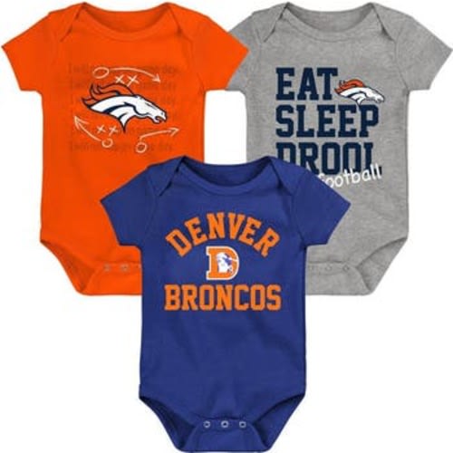 Newborn & Infant Orange/Navy/Heather Gray Denver Broncos Three-Pack Eat, Sleep & Drool Retro Bodysuit Set, 0-3M