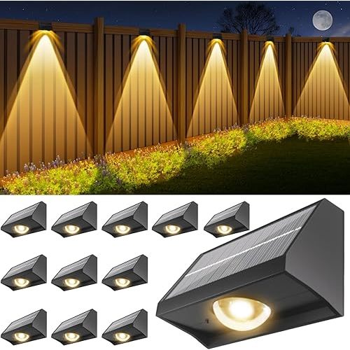 Solar Fence Lights Outdoor Waterproof High Brightness LED Spot Lens Deck Lights 7 Mode Warm & Cool White RGB Solar Powered Wall Lighting Decor for Outside Patio Step Backyard Railing Pool - 12 Pack