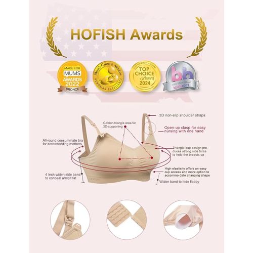 HOFISH 3PACK Full Bust Seamless Nursing Maternity Bras Bralette S-XXL with Extra Bra Extenders & Clips