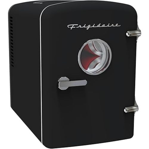 Frigidaire Retro Mini Personal Fridge Cooler, Holds up to 9 Cans, Portable & Compact, AC Plug & 12V Car Charger – Black