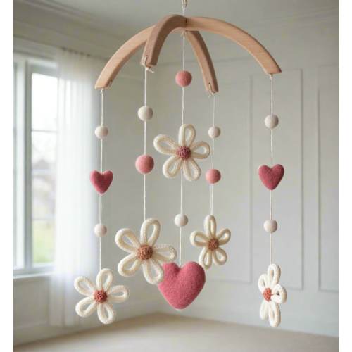 Daisies nursery mobile - baby girl gift - floral baby room decor, flowers, retro