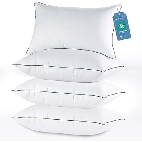 JOLLYVOGUE Pillows Queen Size Set of 4 for Sleeping, Soft and Supportive Bed Pillow with Down Alternative Filling for Side and Back Sleepers, Hotel Collection