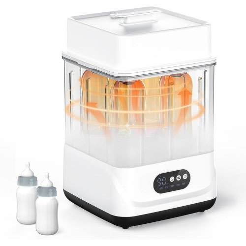 ADVWIN Baby Bottle Sterilizer, 9-Bottle Large Capacity Electric Steamer Baby Bottle Dryer, with LED Display, Touch Screen, Universal Fit for All Baby Items, Breast Pump Accessories, White