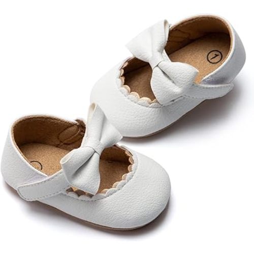 HsdsBebe Infant Baby Girls Mary Jane Flats Bow Non-Slip Soft Sole Princess Toddler First Walkers Sneaker Wedding Dress Shoes