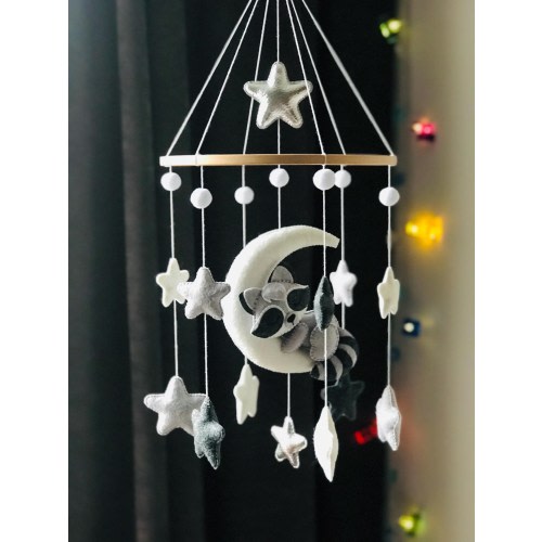 Raccoon mobile Woodland mobile handmade felt baby mobile raccoon nursery decor baby mobile raccoon baby shower gift raccoon hanging toys