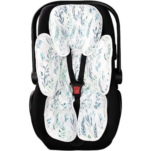 DILIMI Infant Car Seat Insert, 2-in-1 Carseat Head Support for Newborn, Soft Baby Head Support for Car Seat, Stroller, Bouncers, Green Leaf