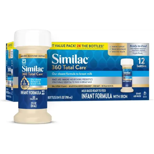 Similac 360 Total Care Infant Formula, Has 5 HMO Prebiotics, Our Closest Prebiotic Blend to Breast Milk, Non-GMO,‡ Baby Formula, Ready to Feed, 2-fl-oz Bottle, Pack of 12