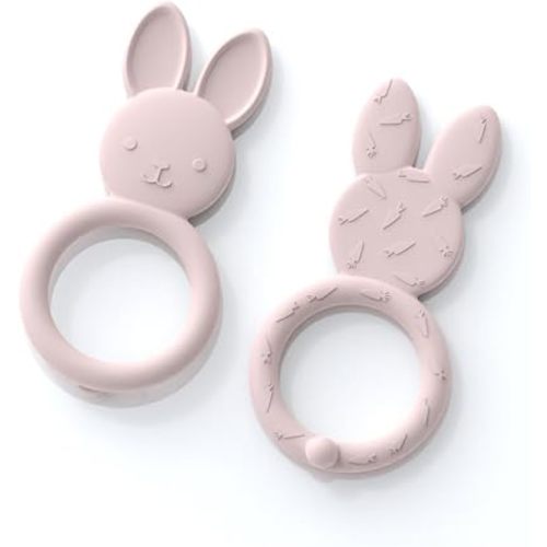 Babies & Cuties Bunny Teether - Soft Silicone - for Sore Teething - Dishwasher Safe - Easy Grip - 0-12 Months - (Baby Pink)