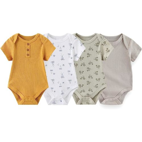 ZAV Solid Unisex Short Sleeve Baby Boy Girl Bodysuits 4-pack Cotton Cartoon Baby Clothes Soft Infant Outfits