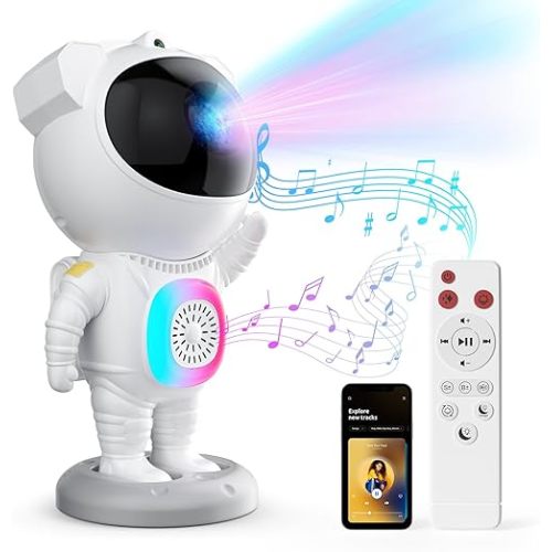 Astronaut Galaxy Projector,Space Projector,with Bluetooth Speaker and Remote Control,360° Adjustable Angle,Spaceman Star Kids Night Light, for Bedroom Ceiling Adult Birthday Valentine's Day (White)