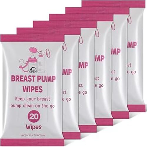 Threlaco 6 Pack 120 Count Breast Pump Wipes Quick Clean and Irritant Free Resealable Convenient Breast Pump Cleaning Wipes Hygienic Breastfeeding Supplies(Pink)