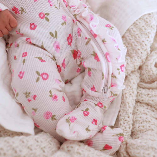 Penny's Posies Bamboo Waffle Ruffle Zipper Footie